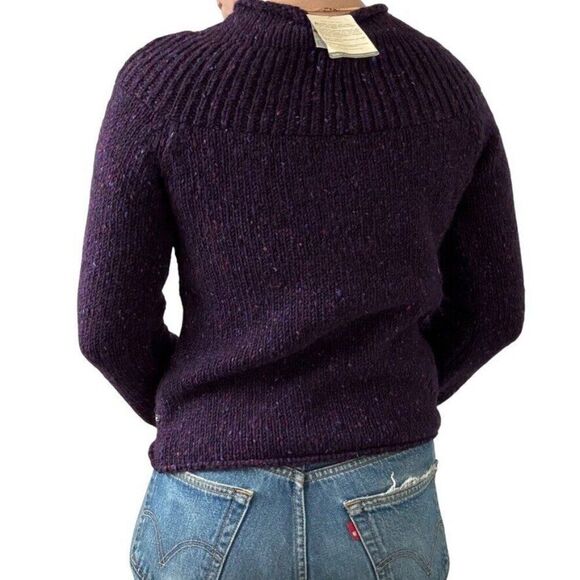 Vintage NWT Fisherman Purple Wool Donegal Fleck Chunky Irish Winter Sweater sz S - Picture 7 of 7